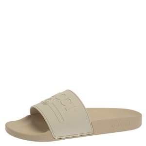 Gucci White Rubber Logo Pursuit Slide Sandals Size 44
