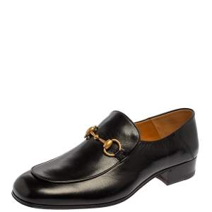 Gucci Black Leather Quentin Horsebit Foldable Slim Loafers Size 43
