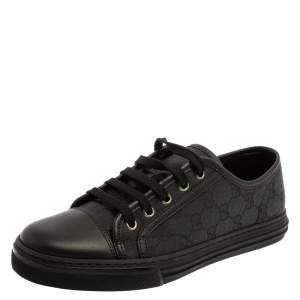 Gucci Grey/Black GG Canvas And Leather Low Top Lace Up Sneakers Size 39.5