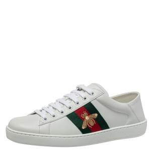 Gucci White Leather Ace Web Low Top Sneakers Size 40