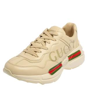 Gucci Ivory Leather Rhyton Vintage Logo Low Top Sneakers Size 40