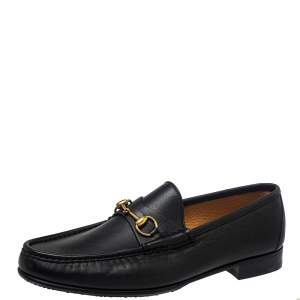 Gucci Black Leather Jordaan Loafers Size 46.5