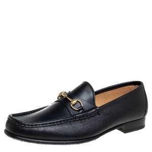مملوكة مسبقًا Gucci Black Leather Horsebit Slip On Loafers Size 46.5