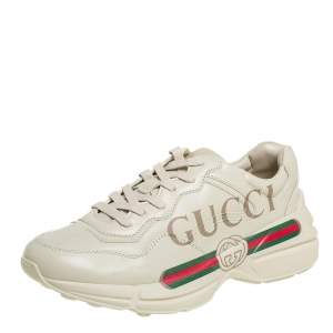 Gucci Beige Leather Rhyton Gucci Logo Low Top Sneakers Size 41