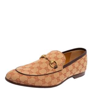 Gucci Beige GG Canvas Jordaan Horsebit Slip On Loafers Size 45