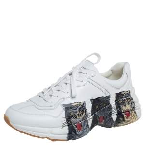 Gucci White Leather Rhyton Tigers Print Low Top Sneakers Size 43