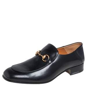 Gucci Black Leather Horsebit Loafers Size 44.5