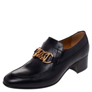 Gucci Black Leather Ice Lolly Chain Slip On Loafers Size 43.5