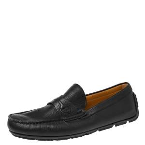 Pre Owned Gucci Black Leather Slip On Loafers Size 42