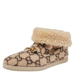 Gucci Beige GG Wool Horsebit Ankle Boots Size 42.5