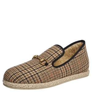 Gucci Beige Plaid Print Wool Fria Horsebit Loafers Size 44