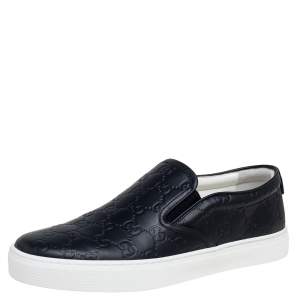 Gucci Black Guccissima Leather Slip On Sneakers Size 42