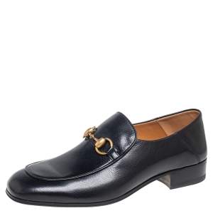 مملوكة مسبقًا Gucci Black Leather Jordaan Horsebit Slip On Loafers Size 40.5