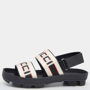 Pre Owned Gucci White Stripe Logo Canvas Slingback Sandals Size 40