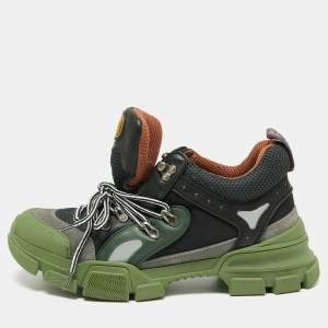 Gucci Green/Black Leather And Mesh Flashtrek Low Top Sneakers Size 43