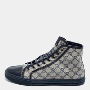 Gucci Blue/White GG Supreme Canvas and Leather Cap Toe High Top Sneakers Size 44.5