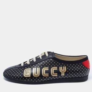 Gucci Black Star Print Leather Guccy Falacer Low Top Sneakers Size 41