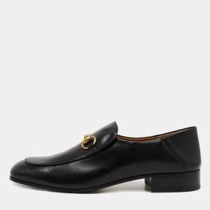 Gucci Black Leather Jordaan Horsebit Slip On Loafers Size 43