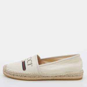 Gucci Off White Canvas Graphic Print Slip On Espadrilles Size 42