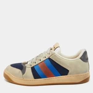 Gucci Grey/Cream Leather and Nubuck Screener Sneakers Size 38.5