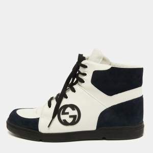 Gucci Navy Blue/White Suede and Leather CC Low Top Sneakers Size 43.5