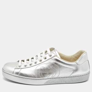 Gucci Silver Leather Ace Low Top Sneakers Size 41