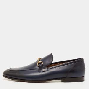 Gucci Navy Blue/Black Leather Jordaan Loafers Size 47
