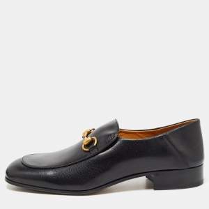 Gucci Black Leather Jordaan Loafers Size 43