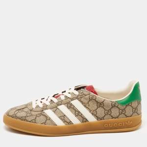 Adidas x Gucci Beige/Brown GG Canvas Gazelle Low Top Sneakers Size 44