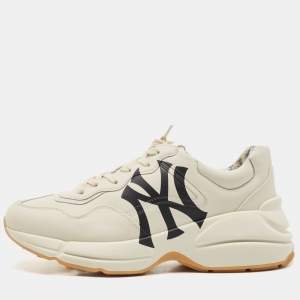 Gucci Cream Leather Rhyton NY Yankees Low Top Sneakers Size 40