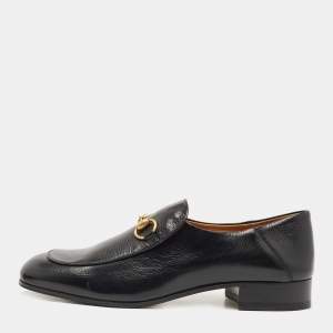 Gucci Black Leather Jordaan Horsebit Slip On Loafers Size 43