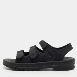 Gucci Black Rubber Corbett Velcro Strap Flat Sandals Size 41