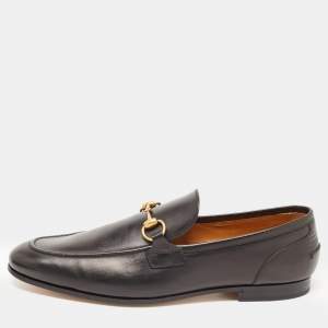 Gucci Black Leather Jordan Horsebit Loafers Size 44