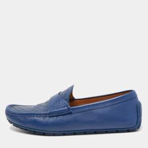 Gucci Blue Micro Guccissima Leather Slip On Loafers Size 43