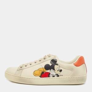 Gucci x Disney Cream Leather Mickey Mouse Ace Sneakers Size 39.5