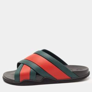 Gucci Red/Green Web Rubber Flat Slides Size 43