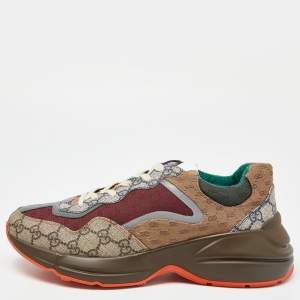 Gucci Multicolor GG Supreme Canvas and Leather Rhyton Sneakers Size 42.5
