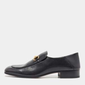 Gucci Black Leather Jordaan Loafers Size 44