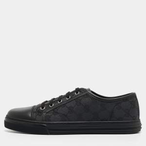 Gucci Black GG Canvas and Leather Low Top Sneakers Size 41.5