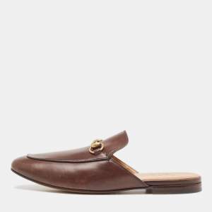Gucci Dark Brown Leather Princetown Flat Mules Size 42