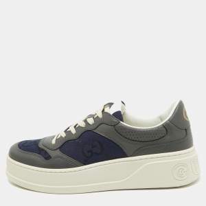 Gucci Navy Blue/Grey GG Canvas and Leather Chunky B Sneakers Size 43