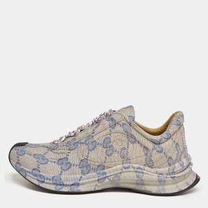 Gucci Beige/Blue GG Printed Leather Run Sneakers Size 44