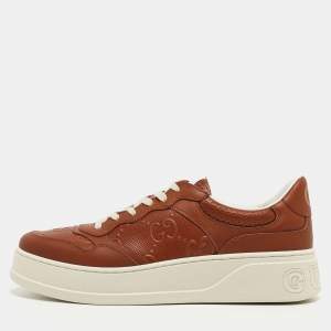 Gucci Brown Jumbo GG Embossed Leather Low Top Sneakers Size 45 