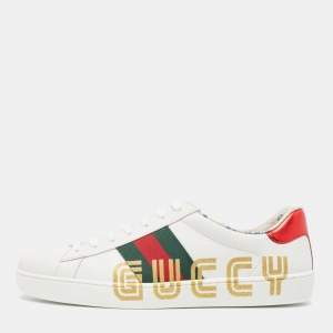 Gucci White Leather Guccy Ace Low Top Sneakers Size 41 