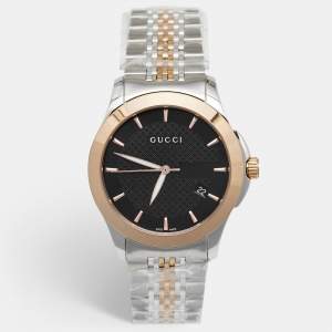 Gucci Black Two Tone Stainless Steel G-Timeless YA126410 Men's Wristwatch 38 mm 