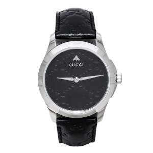 Gucci Black Stainless Steel Leather G-Timeless YA1264031 Men's Wristwatch 38 mm