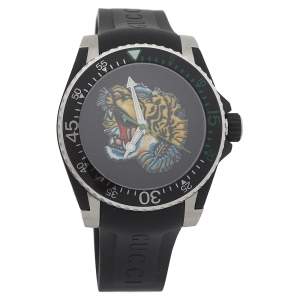 Gucci Black Stainless Steel Tiger Motif YA136318 Men's Wristwatch 40MM