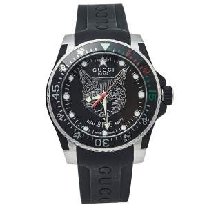 Gucci Black Stainless Steel & Rubber Dive YA136320 Quartz Men's Wristwatch 40 mm