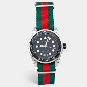 Gucci  Black Stainless Steel Nylon Dive YA136209 Men's Wristwatch 45 mm