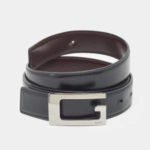 Gucci Black/Brown Leather G Square Buckle Reversible Belt 85 CM